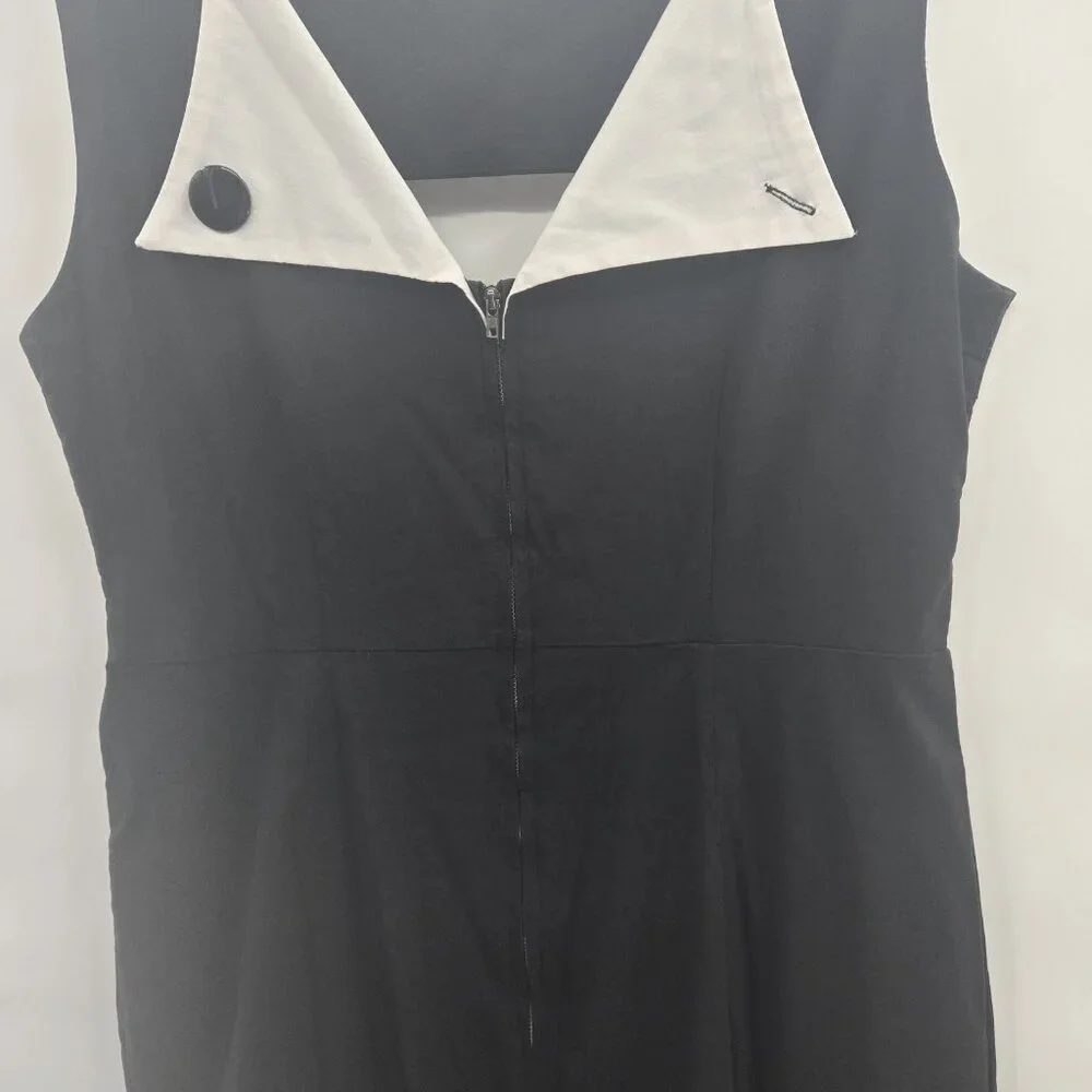 Tatyana Black White Triangle Cutout Back Collar Cotton Nylon Midi Dress 4x - Picture 7 of 12